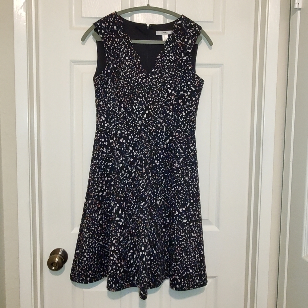 Wisp Womens Fit & Flare Dress Size 4 Multicolor Splatter Print V Neck Sleeveless